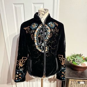Vintage Velvet Embellished Embroidery Floral Print mock moto rave indie evening